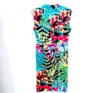 ECI New York  Multicolored Green Tropical Print Sheath Dress Sleeveless Size 10
